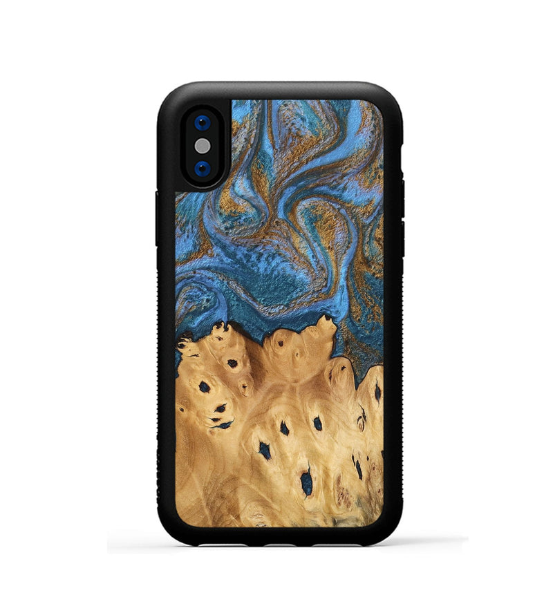 iPhone Xs Wood Phone Case - Debora (Teal & Gold, 746464)