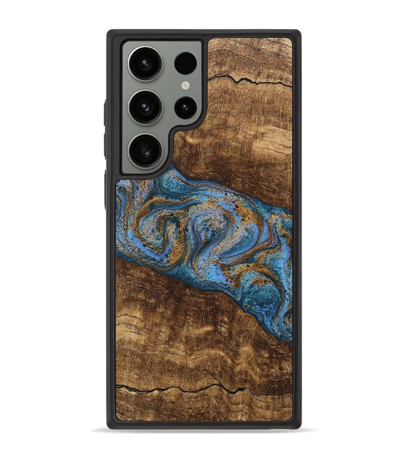 Galaxy S23 Ultra Wood Phone Case - Enos (Teal & Gold, 746468)