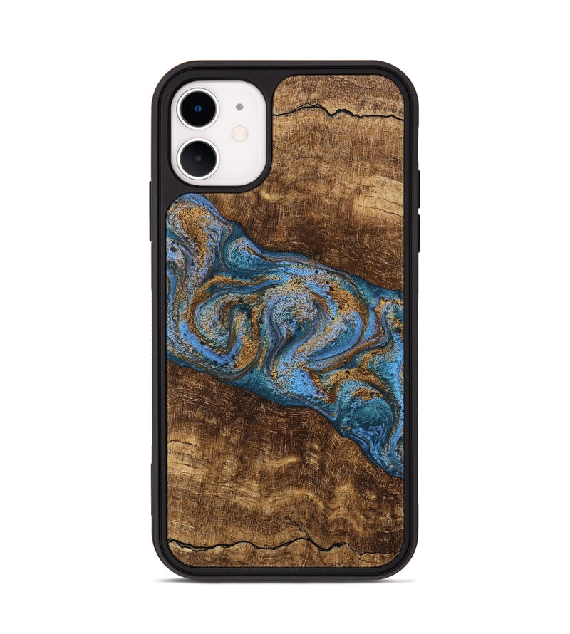 iPhone 11 Wood Phone Case - Enos (Teal & Gold, 746468)