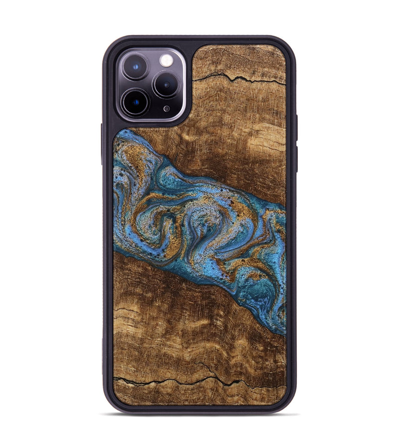 iPhone 11 Pro Max Wood Phone Case - Enos (Teal & Gold, 746468)