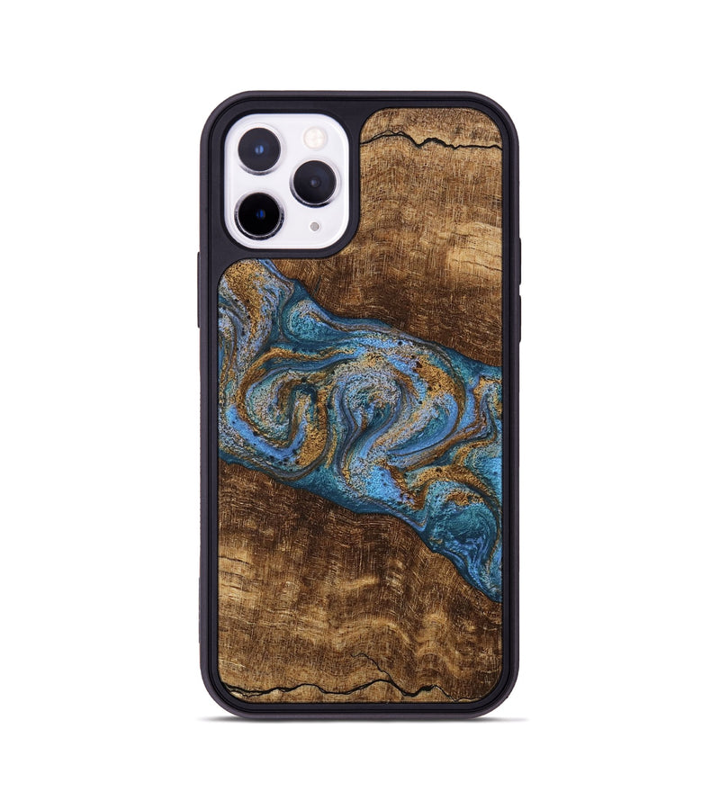 iPhone 11 Pro Wood Phone Case - Enos (Teal & Gold, 746468)