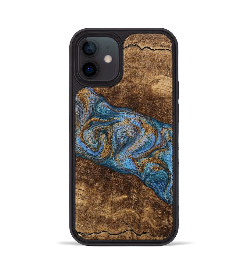 iPhone 12 Wood Phone Case - Enos (Teal & Gold, 746468)