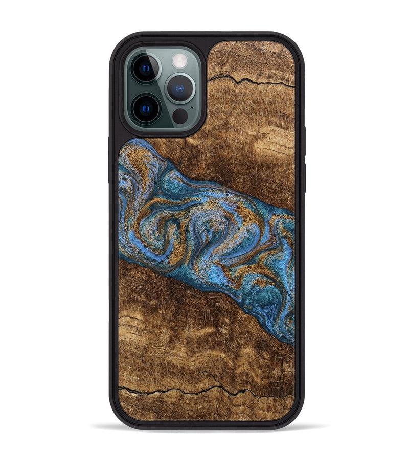 iPhone 12 Pro Max Wood Phone Case - Enos (Teal & Gold, 746468)