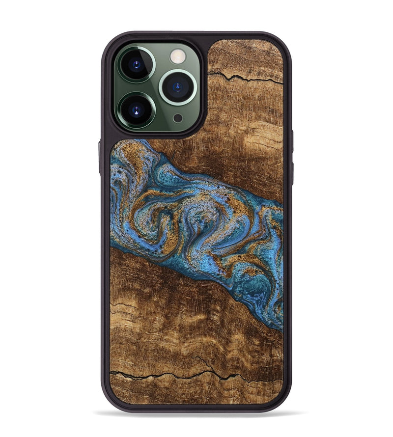 iPhone 13 Pro Max Wood Phone Case - Enos (Teal & Gold, 746468)