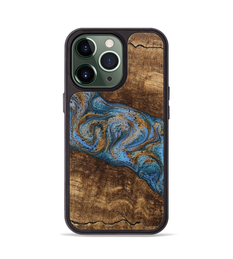 iPhone 13 Pro Wood Phone Case - Enos (Teal & Gold, 746468)