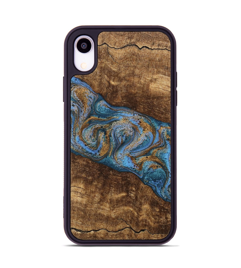 iPhone Xr Wood Phone Case - Enos (Teal & Gold, 746468)