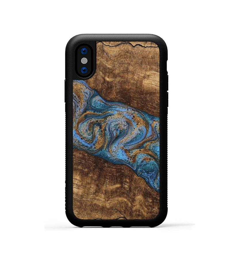 iPhone Xs Wood Phone Case - Enos (Teal & Gold, 746468)