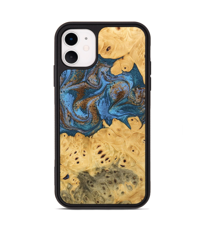 iPhone 11 Wood Phone Case - Kyree (Teal & Gold, 746470)