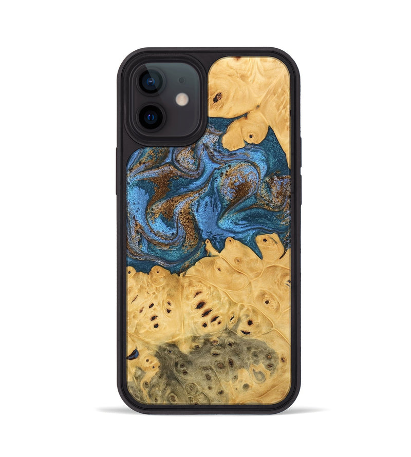 iPhone 12 Wood Phone Case - Kyree (Teal & Gold, 746470)