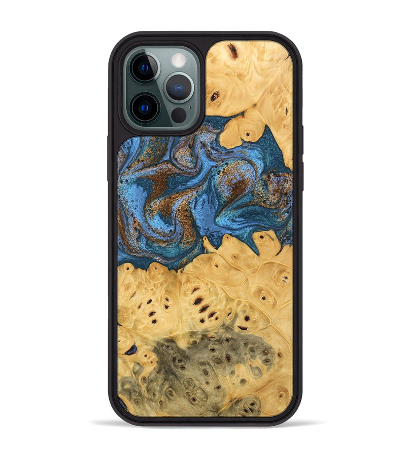 iPhone 12 Pro Max Wood Phone Case - Kyree (Teal & Gold, 746470)