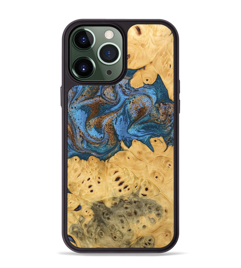 iPhone 13 Pro Max Wood Phone Case - Kyree (Teal & Gold, 746470)