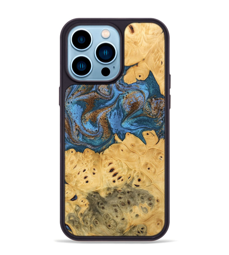 iPhone 14 Pro Max Wood Phone Case - Kyree (Teal & Gold, 746470)