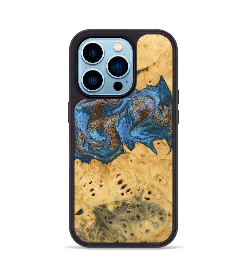 iPhone 14 Pro Wood Phone Case - Kyree (Teal & Gold, 746470)