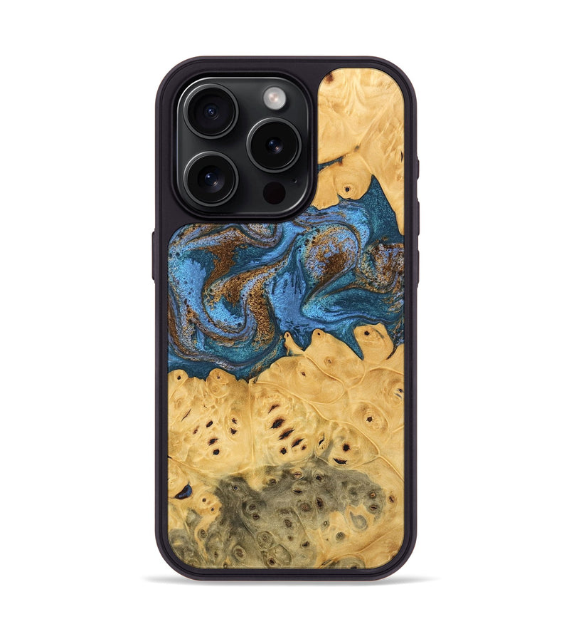 iPhone 15 Pro Wood Phone Case - Kyree (Teal & Gold, 746470)