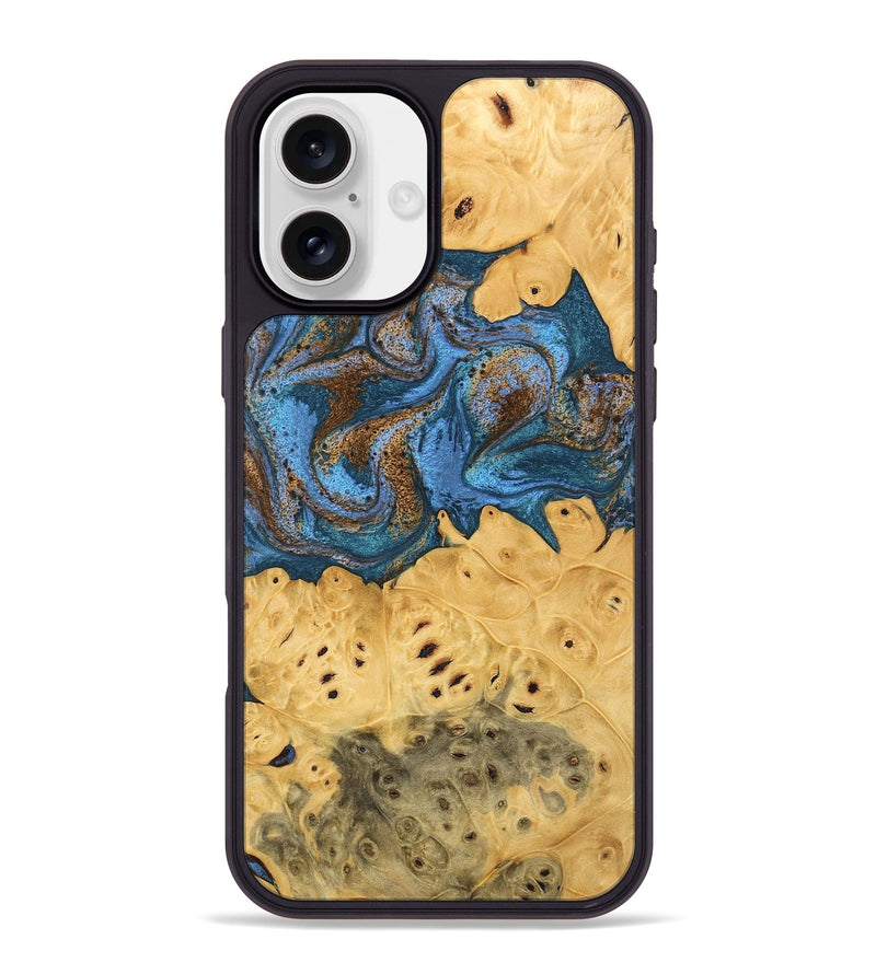 iPhone 16 Plus Wood Phone Case - Kyree (Teal & Gold, 746470)