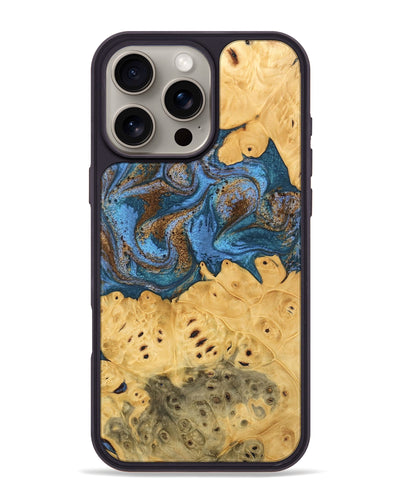 iPhone 16 Pro Max Wood Phone Case - Kyree (Teal & Gold, 746470)