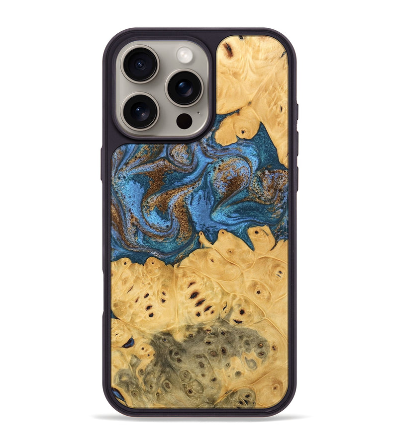 iPhone 16 Pro Max Wood Phone Case - Kyree (Teal & Gold, 746470)