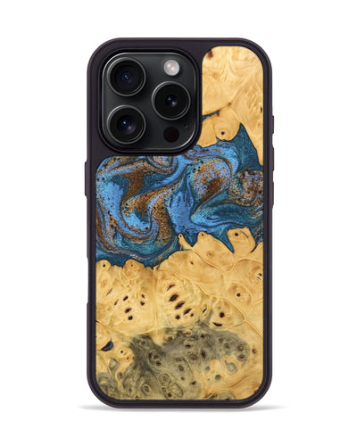 iPhone 16 Pro Wood Phone Case - Kyree (Teal & Gold, 746470)