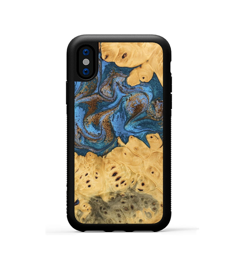 iPhone Xs Wood Phone Case - Kyree (Teal & Gold, 746470)