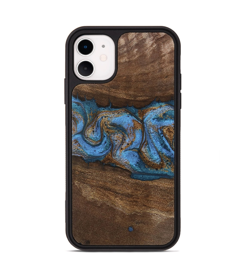 iPhone 11 Wood Phone Case - Josue (Teal & Gold, 746485)