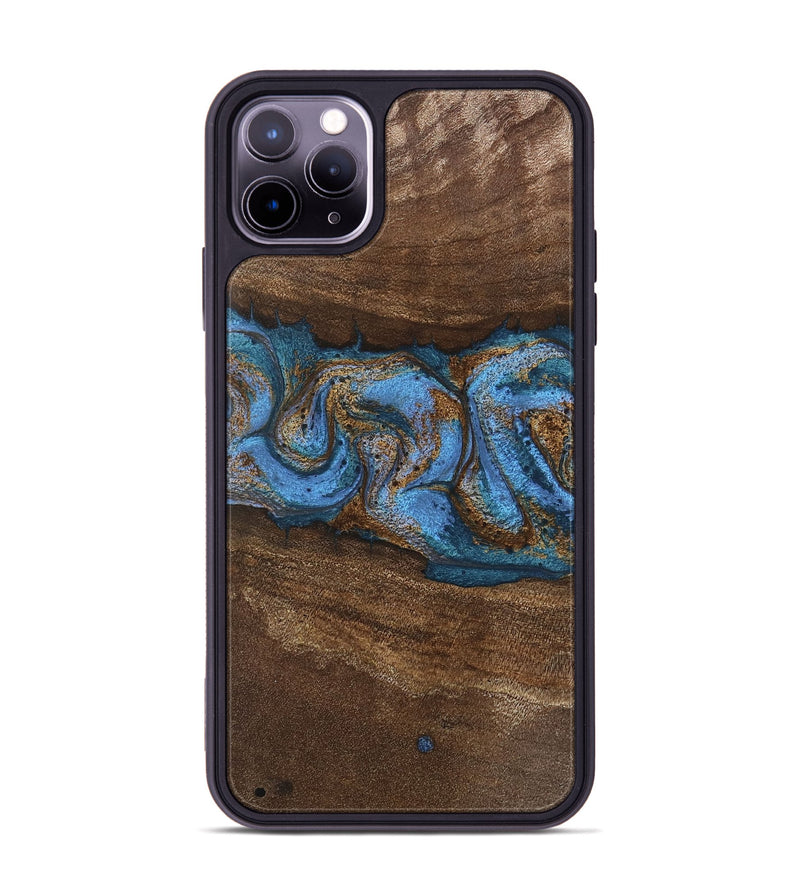 iPhone 11 Pro Max Wood Phone Case - Josue (Teal & Gold, 746485)