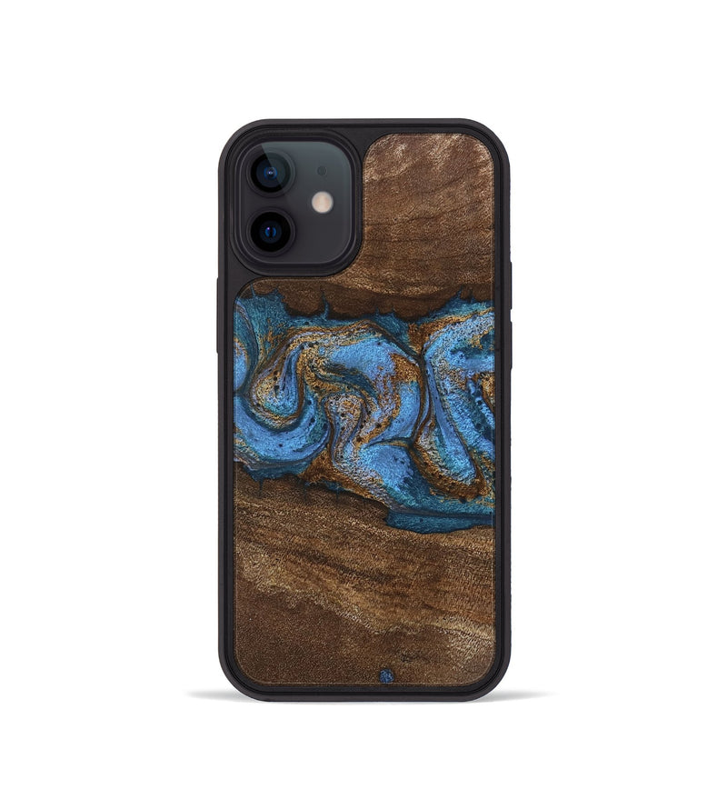 iPhone 12 mini Wood Phone Case - Josue (Teal & Gold, 746485)