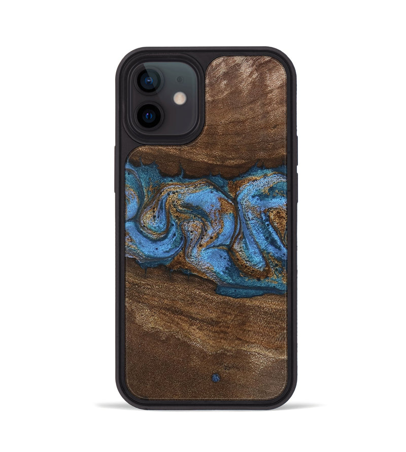 iPhone 12 Wood Phone Case - Josue (Teal & Gold, 746485)