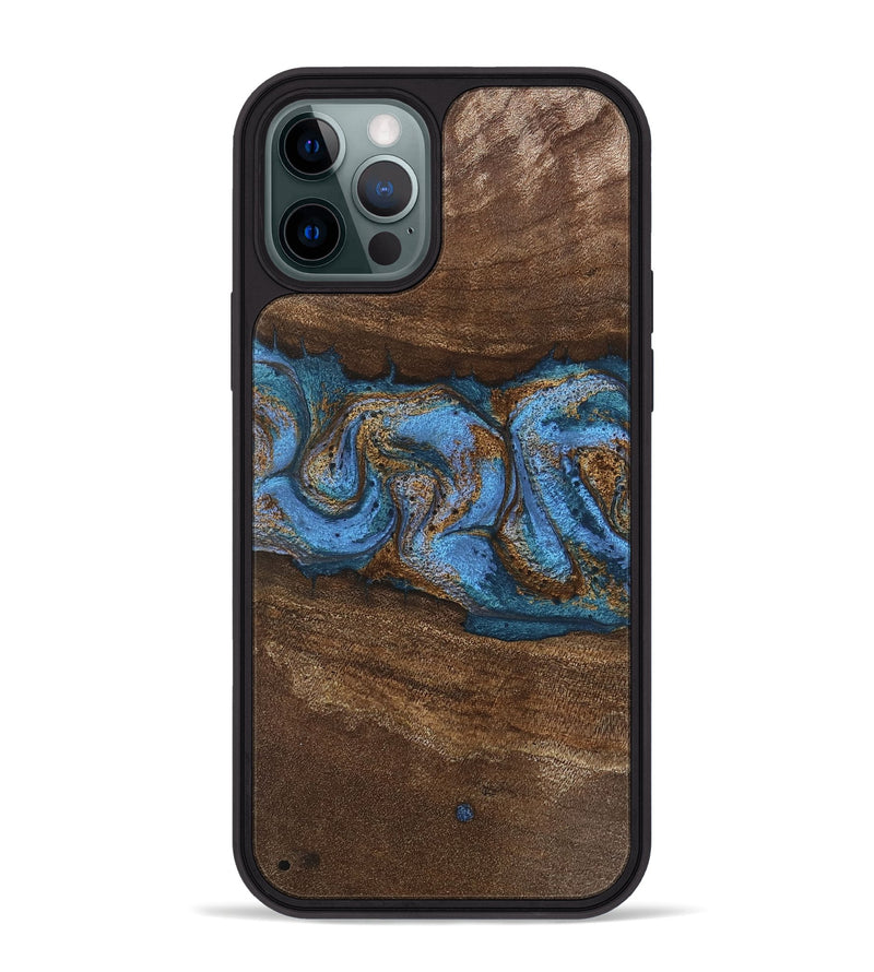 iPhone 12 Pro Max Wood Phone Case - Josue (Teal & Gold, 746485)