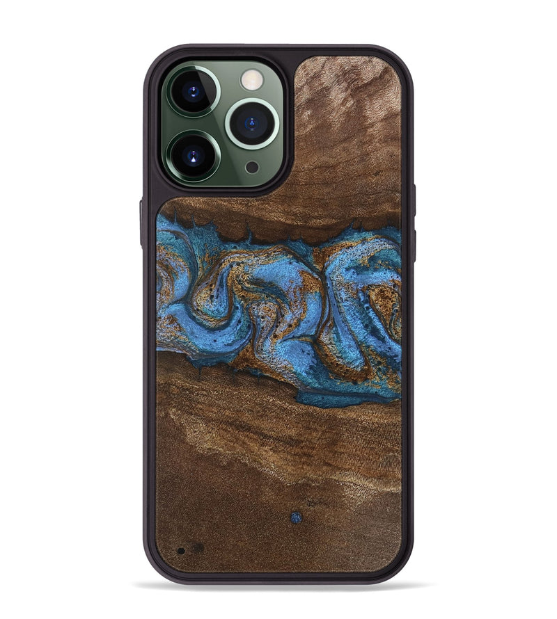 iPhone 13 Pro Max Wood Phone Case - Josue (Teal & Gold, 746485)