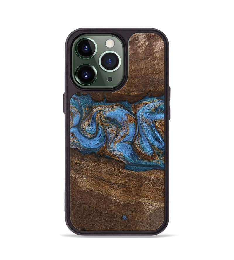 iPhone 13 Pro Wood Phone Case - Josue (Teal & Gold, 746485)