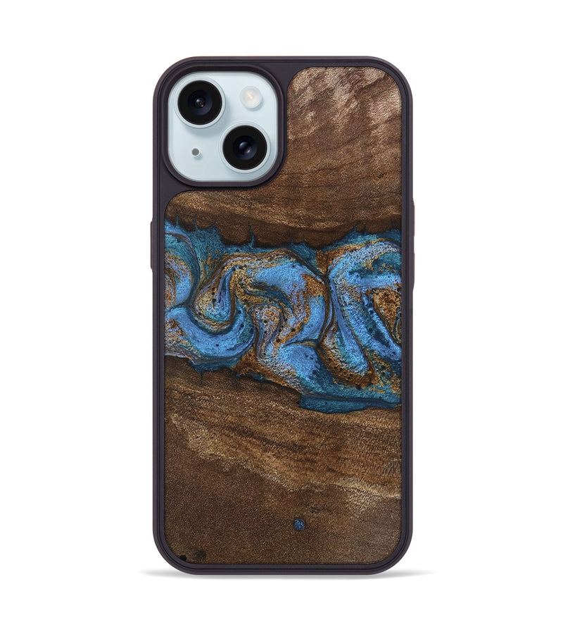 iPhone 15 Wood Phone Case - Josue (Teal & Gold, 746485)