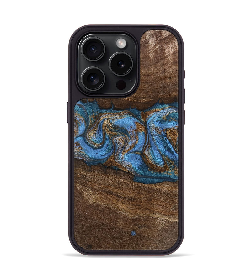 iPhone 15 Pro Wood Phone Case - Josue (Teal & Gold, 746485)