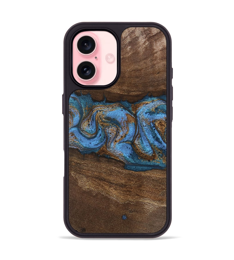 iPhone 16 Wood Phone Case - Josue (Teal & Gold, 746485)