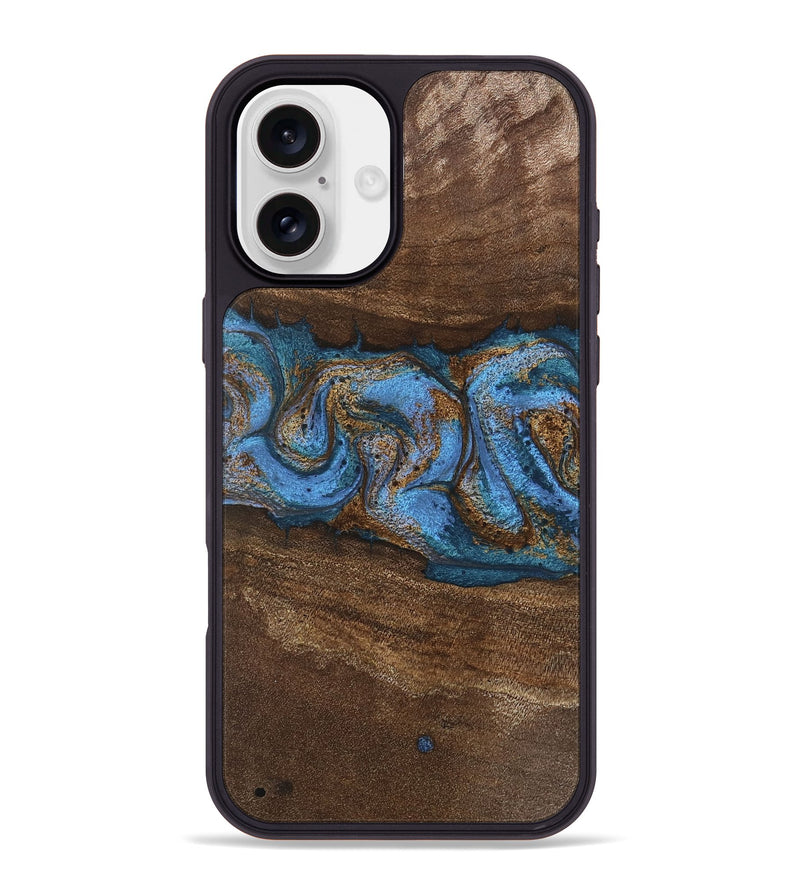 iPhone 16 Plus Wood Phone Case - Josue (Teal & Gold, 746485)