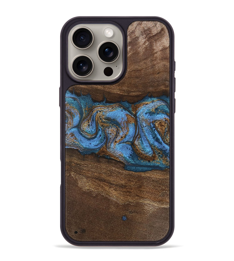 iPhone 16 Pro Max Wood Phone Case - Josue (Teal & Gold, 746485)