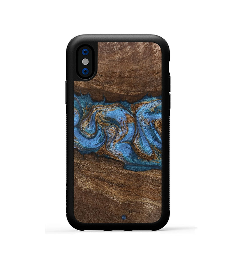 iPhone Xs Wood Phone Case - Josue (Teal & Gold, 746485)