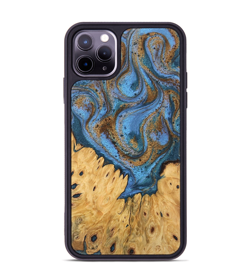 iPhone 11 Pro Max Wood Phone Case - Jasiah (Teal & Gold, 746490)