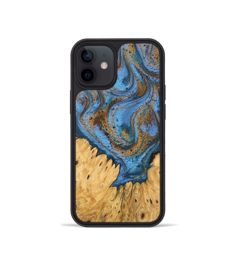 iPhone 12 mini Wood Phone Case - Jasiah (Teal & Gold, 746490)