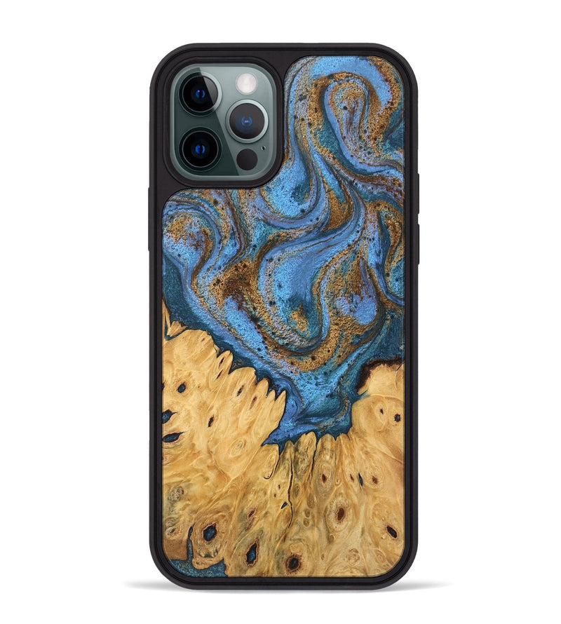 iPhone 12 Pro Max Wood Phone Case - Jasiah (Teal & Gold, 746490)