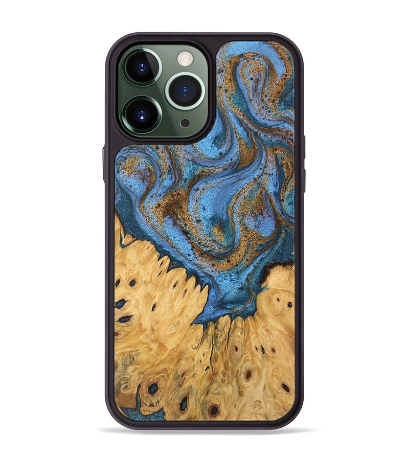 iPhone 13 Pro Max Wood Phone Case - Jasiah (Teal & Gold, 746490)