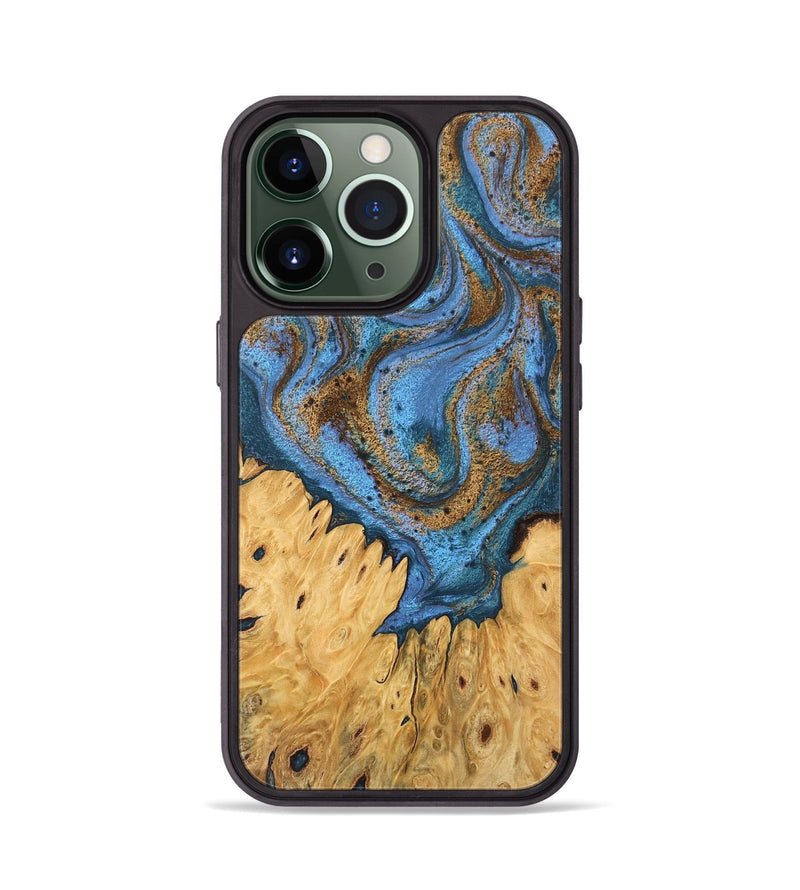 iPhone 13 Pro Wood Phone Case - Jasiah (Teal & Gold, 746490)