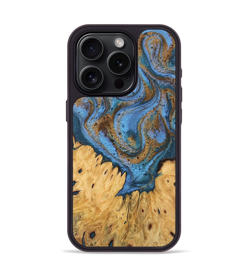 iPhone 15 Pro Wood Phone Case - Jasiah (Teal & Gold, 746490)