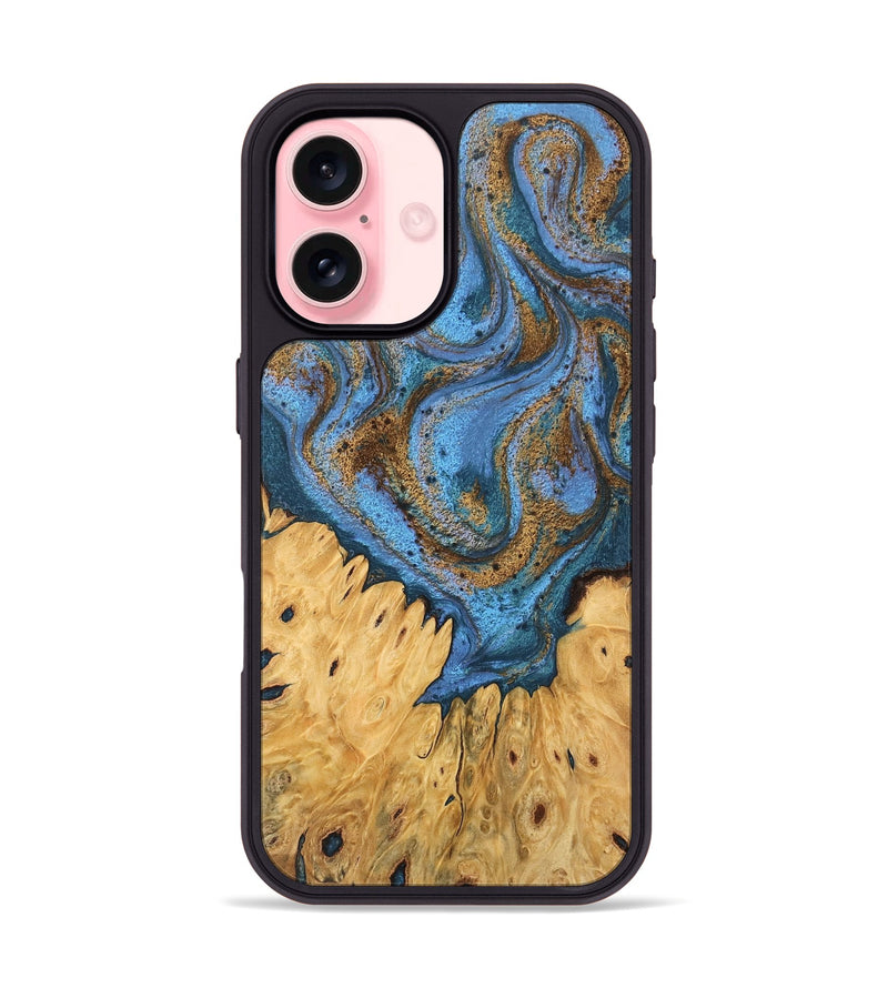 iPhone 16 Wood Phone Case - Jasiah (Teal & Gold, 746490)