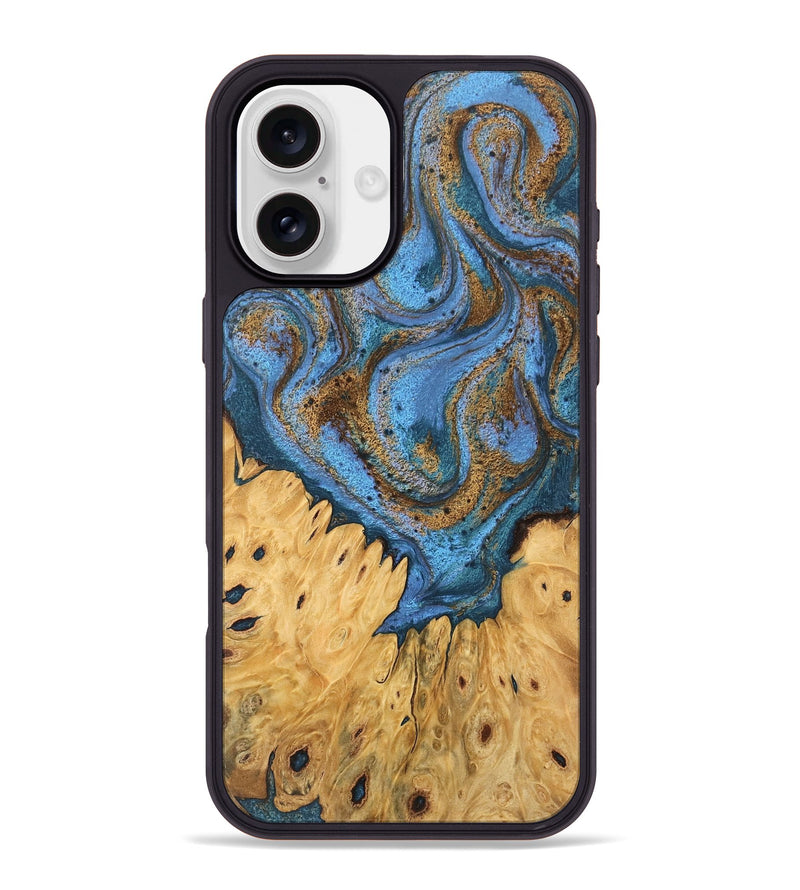 iPhone 16 Plus Wood Phone Case - Jasiah (Teal & Gold, 746490)