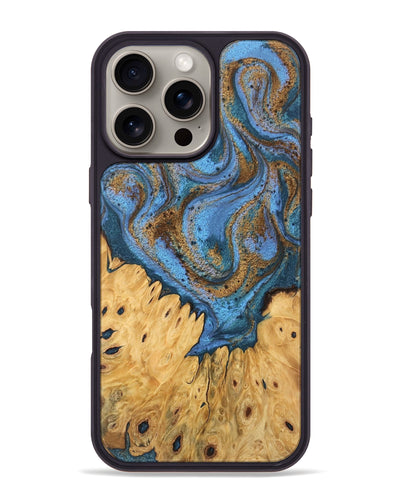 iPhone 16 Pro Max Wood Phone Case - Jasiah (Teal & Gold, 746490)