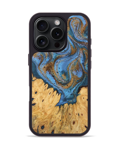 iPhone 16 Pro Wood Phone Case - Jasiah (Teal & Gold, 746490)