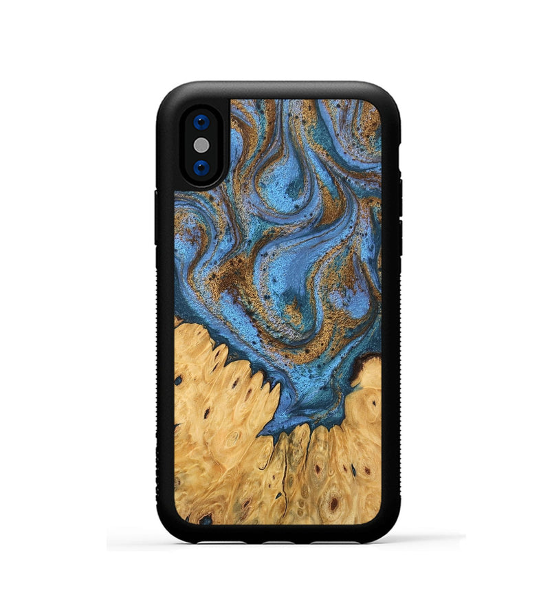 iPhone Xs Wood Phone Case - Jasiah (Teal & Gold, 746490)