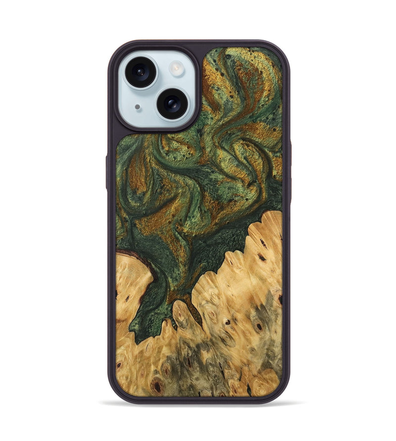 iPhone 15 Wood Phone Case - Shelva (Green, 746491)