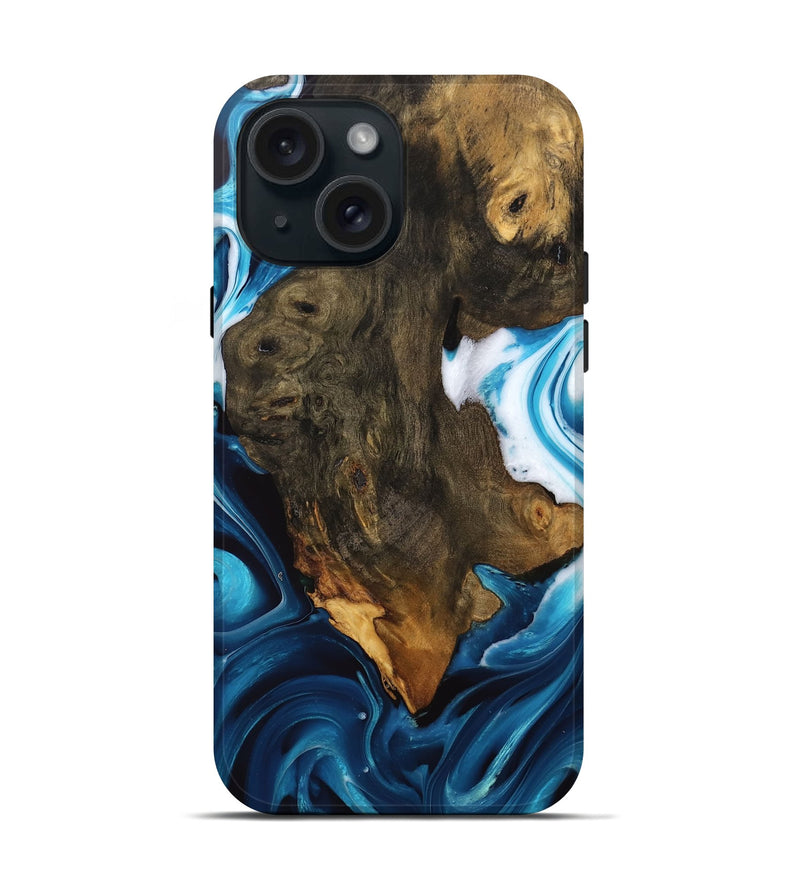 iPhone 15 Wood Live Edge Phone Case - Khalani (Blue, 746533)