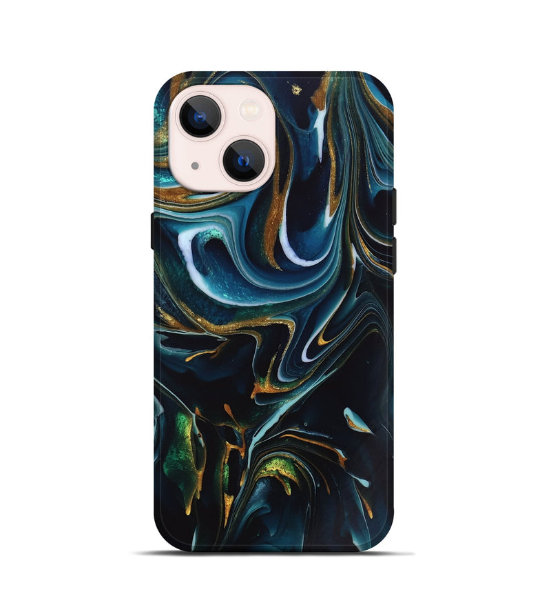 iPhone 13 mini ResinArt Live Edge Phone Case - Toby (Teal & Gold, 746534)